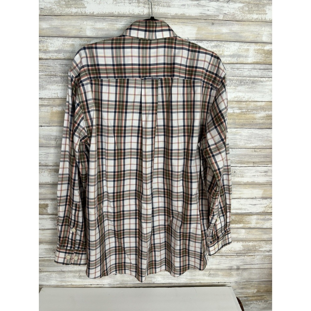 Orvis Men's Sz M Plaid Cotton Button Up Shirt Long‎ Sleeve Orange Blue - Picture 6 of 8